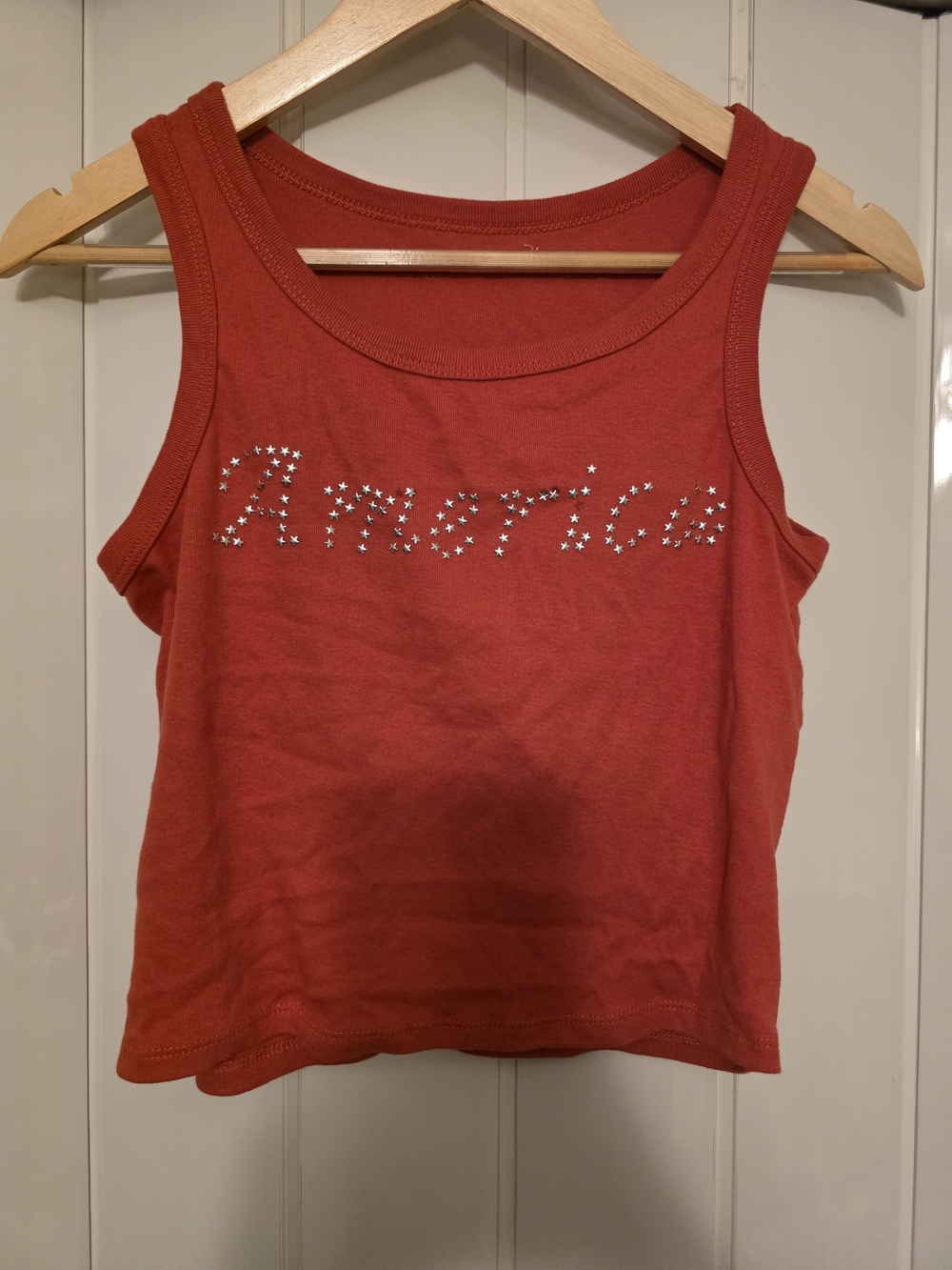 Red 'America' Star-Studded Tank Top
